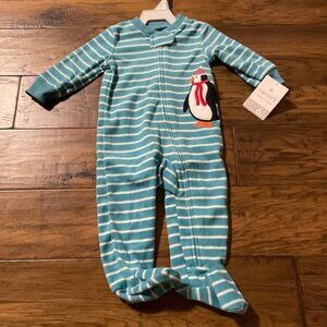 New Carter's fleece sleeper footie pajamas blue penguin size 6 months